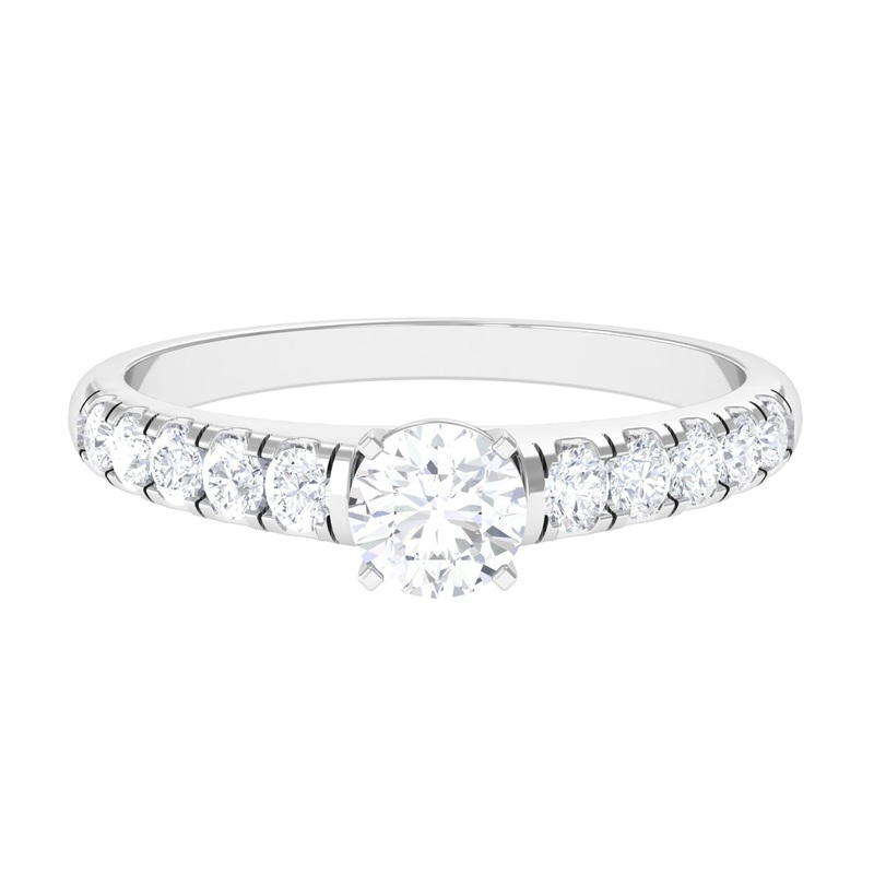 1 CT Round Cubic Zirconia Side Stone Engagement Ring