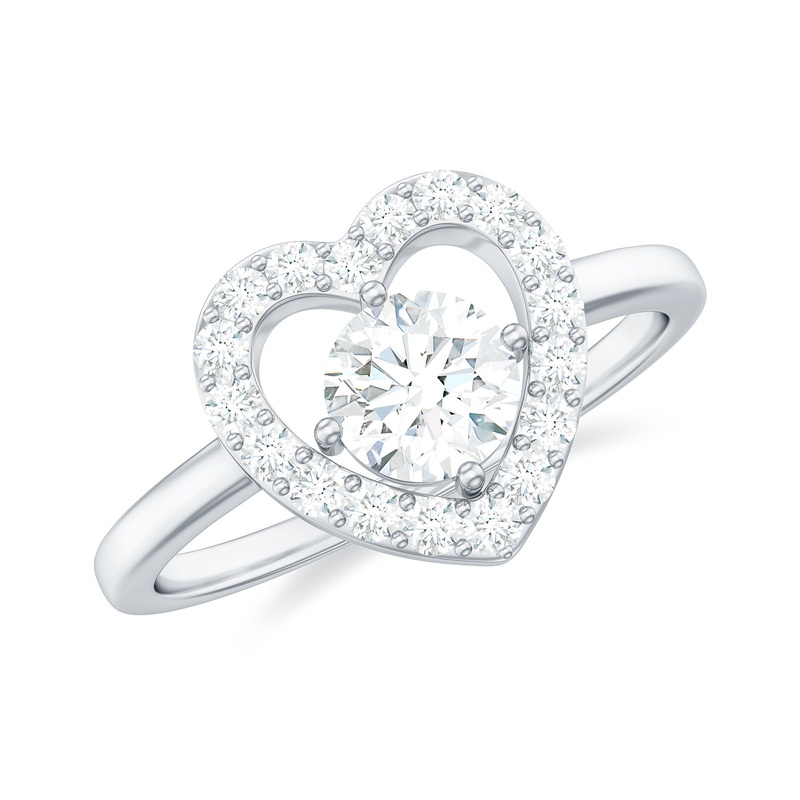 1 CT Round Cut Zircon Heart Engagement Ring with Halo