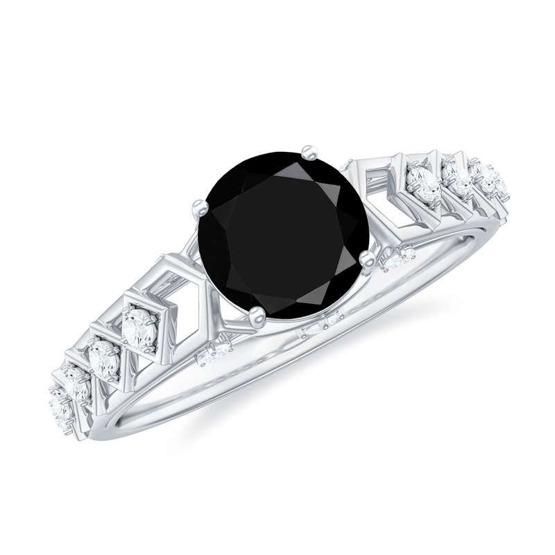 1 CT Solitaire Black Diamond and Moissanite Ring with Cut Work Embellishment