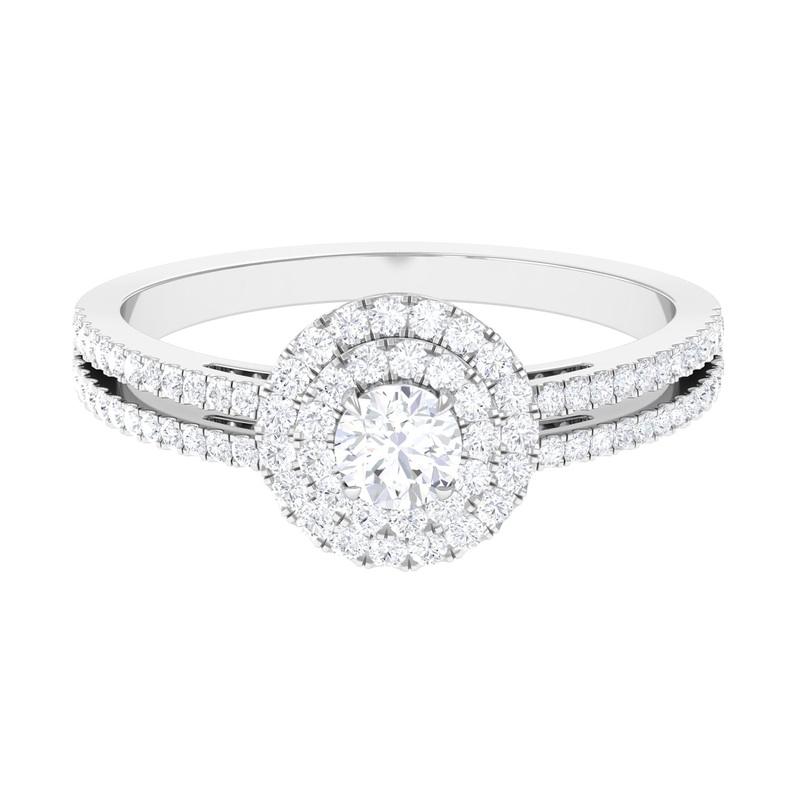 1 CT Zircon Engagement Ring with Double Halo and Side Stones