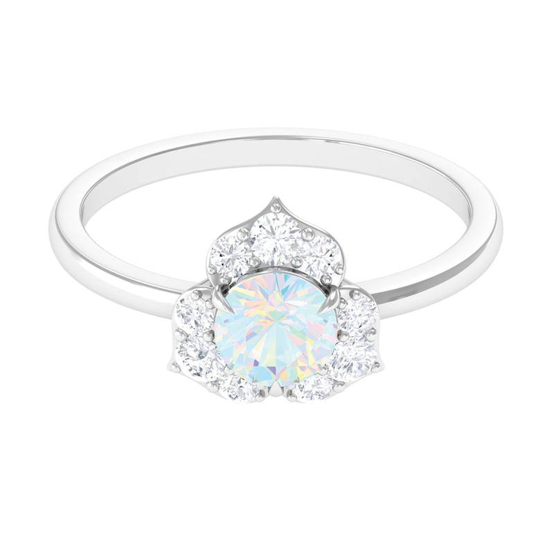 Round Ethiopian Opal Flower Engagement Ring with Diamond