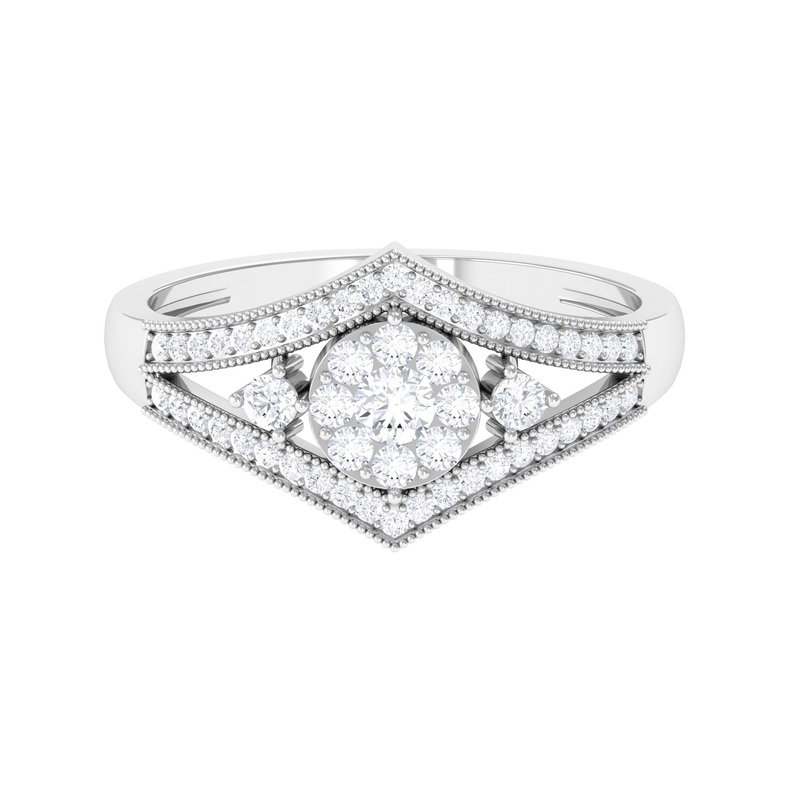 Round Zircon Statement Engagement Ring in Gold