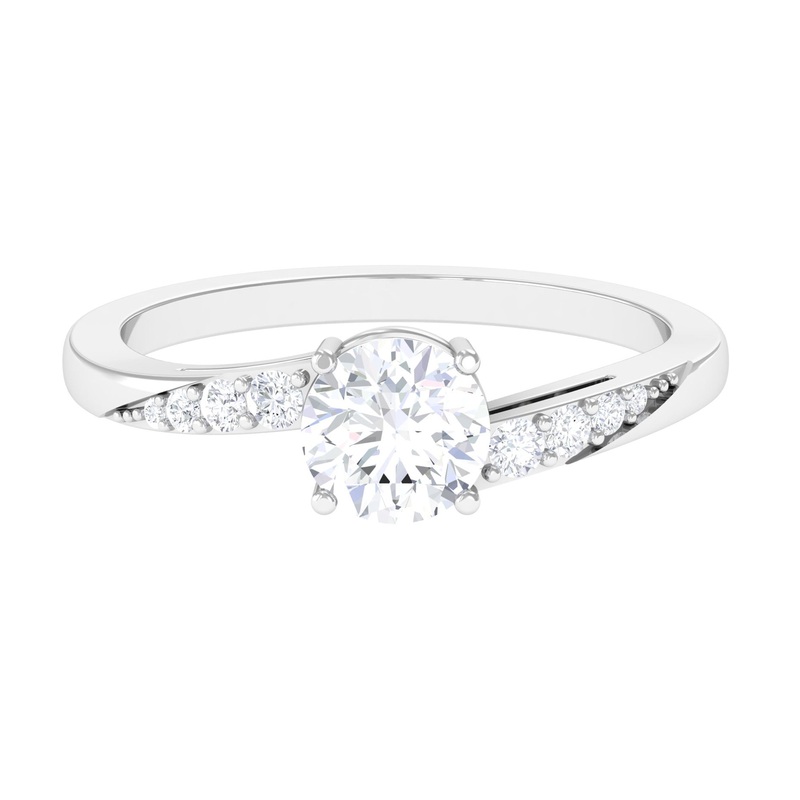 Solitaire Cubic Zirconia Bypass Engagement Ring in Gold