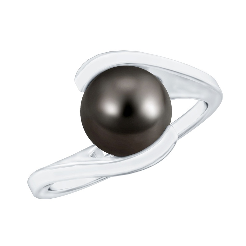 Tahitian Black Pearl Solitaire Bypass Engagement Ring in Gold