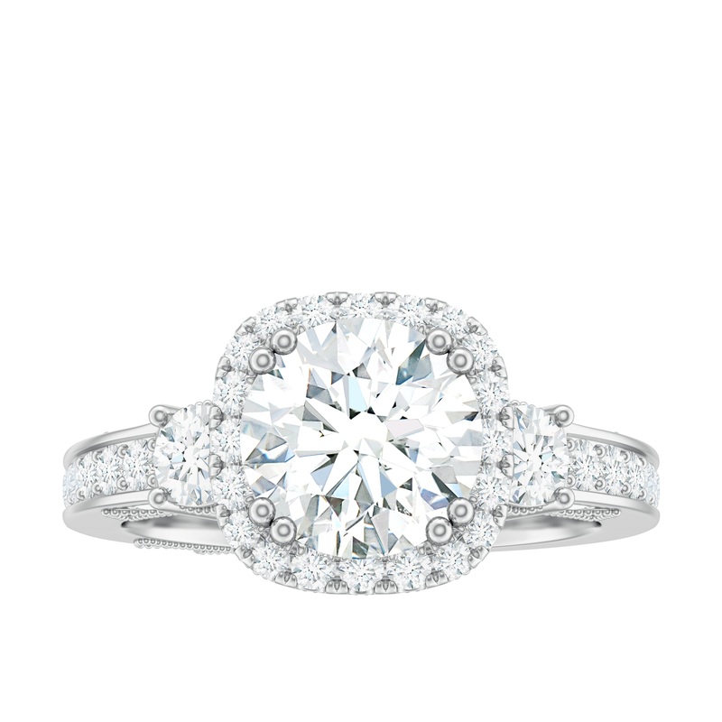 Vintage Inspired Zircon Engagement Ring with Beaded Gold