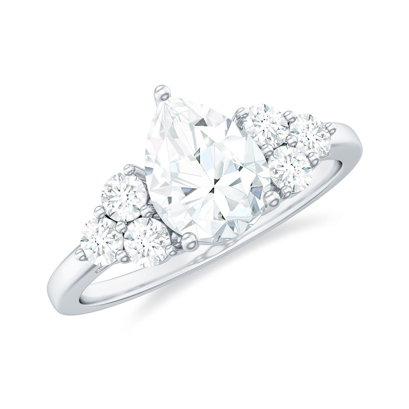 Zircon Teardrop Engagement Ring with Cluster Accent
