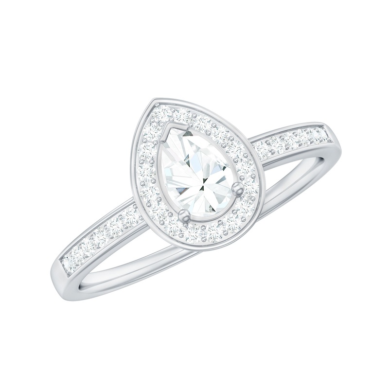 Zircon Teardrop Halo Engagement Ring