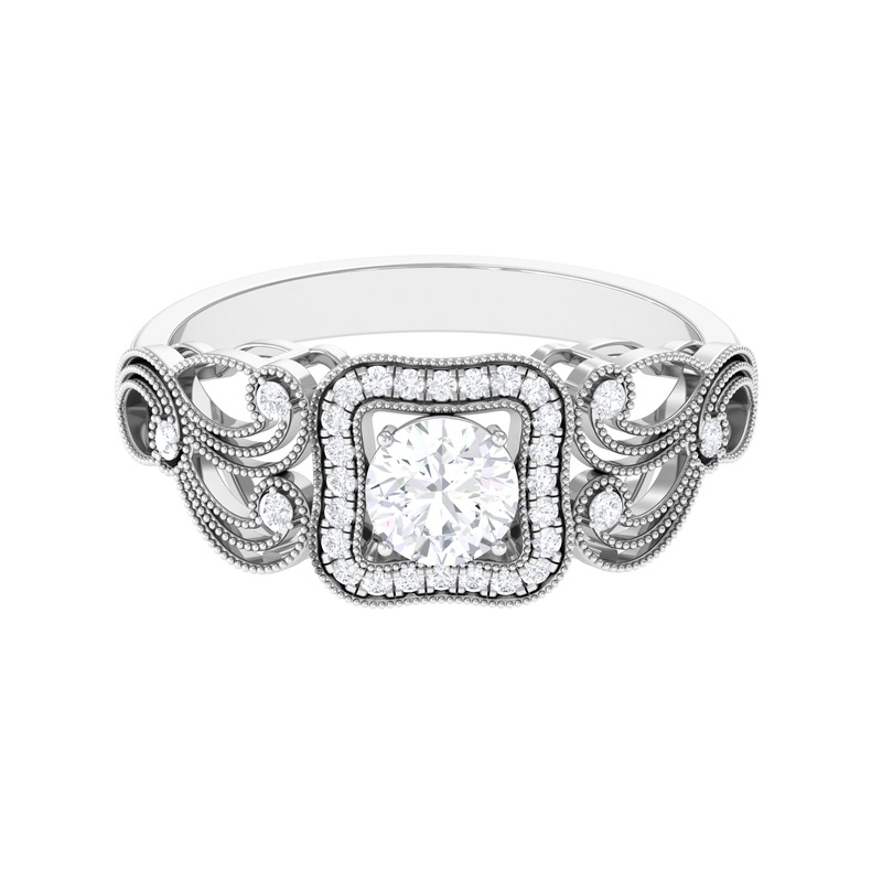 Zircon Vintage Inspired Halo Engagement Ring