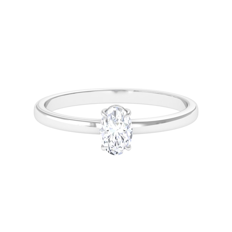 0.50 CT Claw Set Oval Cut Real Diamond Solitaire Ring