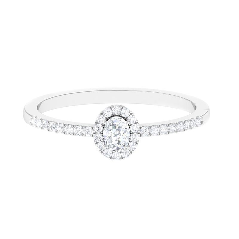 0.50 CT Oval Cut Diamond Halo Engagement Ring in Gold