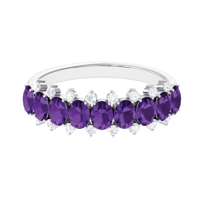 1.50 Ct Amethyst Oval Half Eternity Band with Diamond