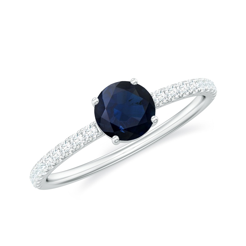 1 CT Blue Sapphire Solitaire Engagement Ring with Diamond