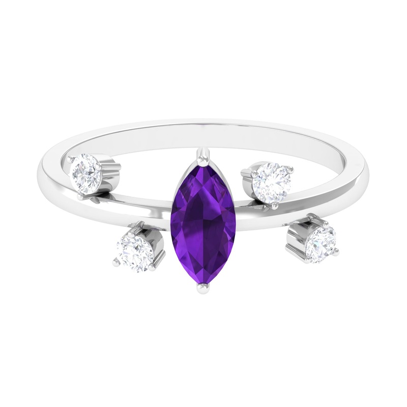 1 Ct Marquise Amethyst Engagement Ring with Scatter Diamond