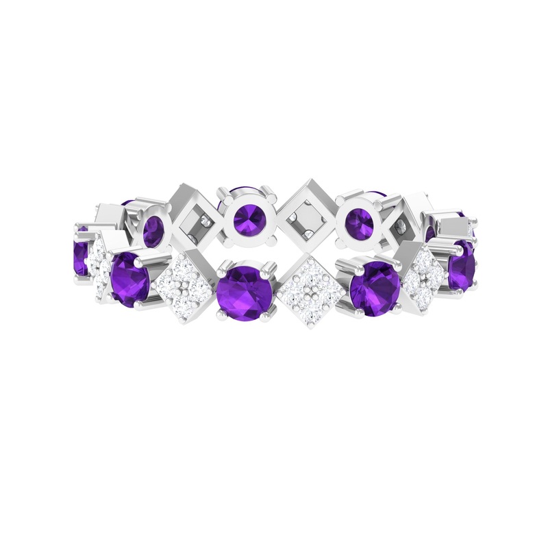 Purple Amethyst and Contemporary Diamond Eternity Ring