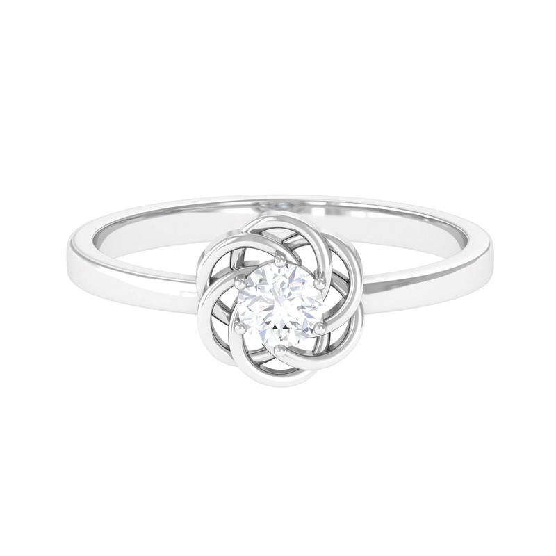 Round Cut Solitaire Diamond Braided Flower Engagement Ring