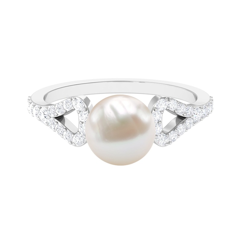 Round Freshwater Pearl Solitaire Engagement Ring with Diamond