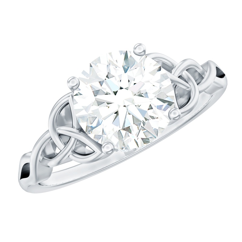Round Moissanite Solitaire Engagement Ring with Celtic Details