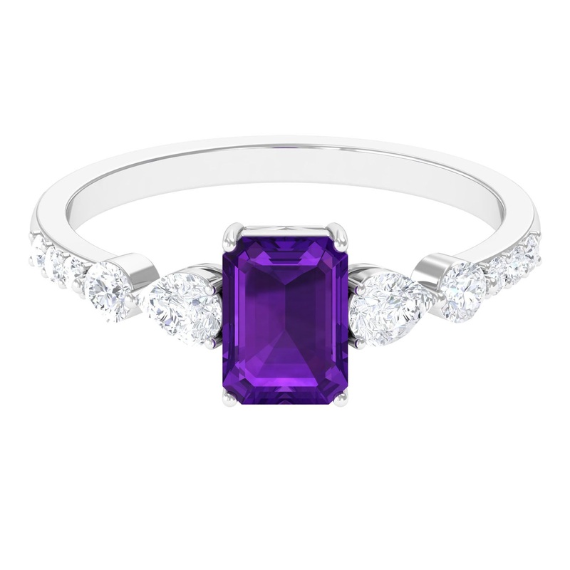 Solitaire Amethyst Engagement Ring with Moissanite Side Stones