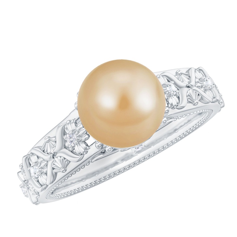 Solitaire South Sea Pearl Flower Engagement Ring with Diamond