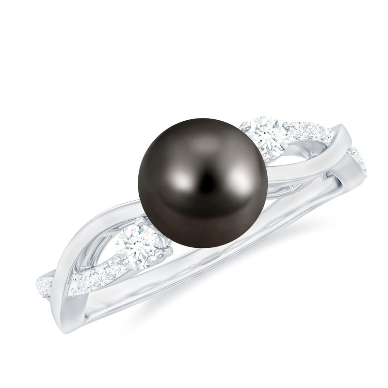 Tahitian Pearl and Diamond Crossover Engagement Ring
