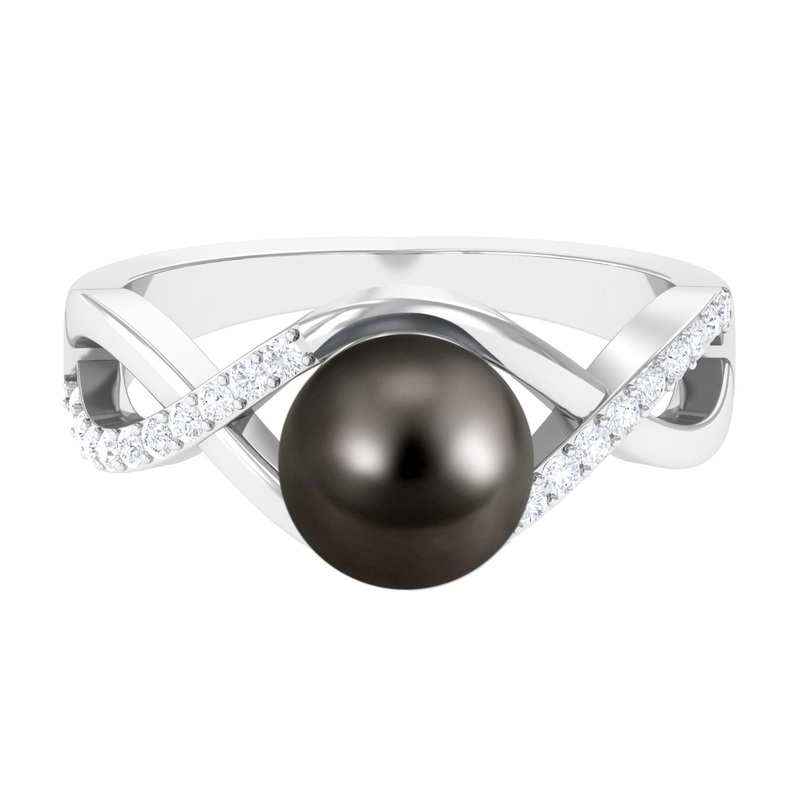 Tahitian Pearl Crossover Diamond Infinity Engagement Ring