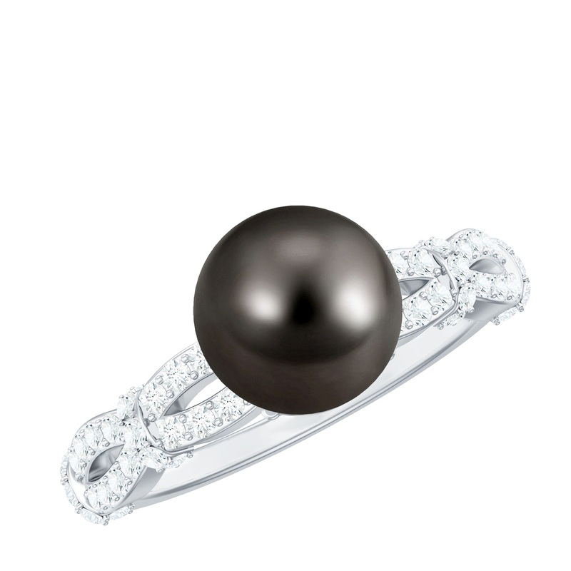 Tahitian Pearl Engagement Criss Cross Ring with Diamond Accent