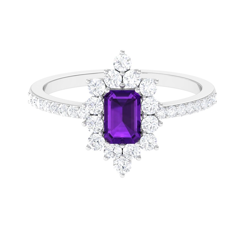 Vintage Inspired Amethyst and Diamond Halo Engagement Ring