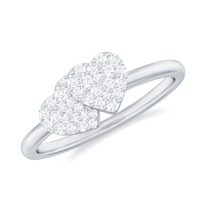 0.25 CT Natural Diamond Twin Heart Promise Ring in Illusion Setting