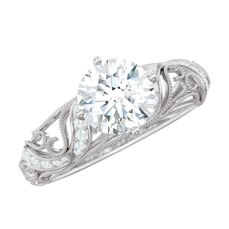 1.25 CT Basket Set Round Moissanite Vintage Engagement Ring