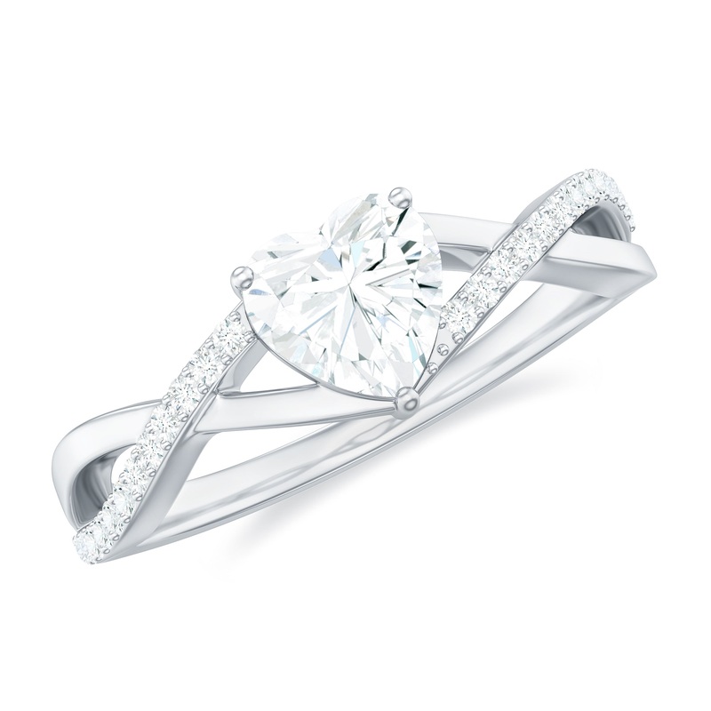 1.25 CT Heart Shape Solitaire Moissanite Crossover Engagement Ring