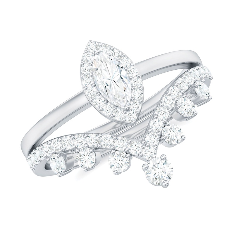 1.25 CT Marquise Cut Moissanite Designer Wedding Ring Set