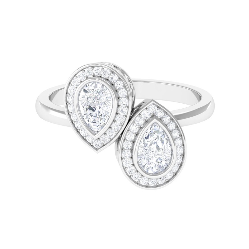 1.25 CT Pear Cut Moissanite Two Stone Engagement Ring
