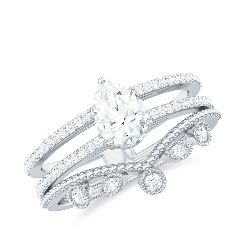 1.25 CT Pear Cut Solitaire Moissanite Wedding Ring Set