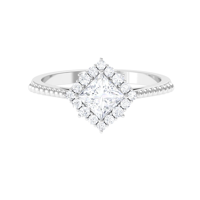 1.25 CT Princess Cut Moissanite Halo Engagement Ring in Gold