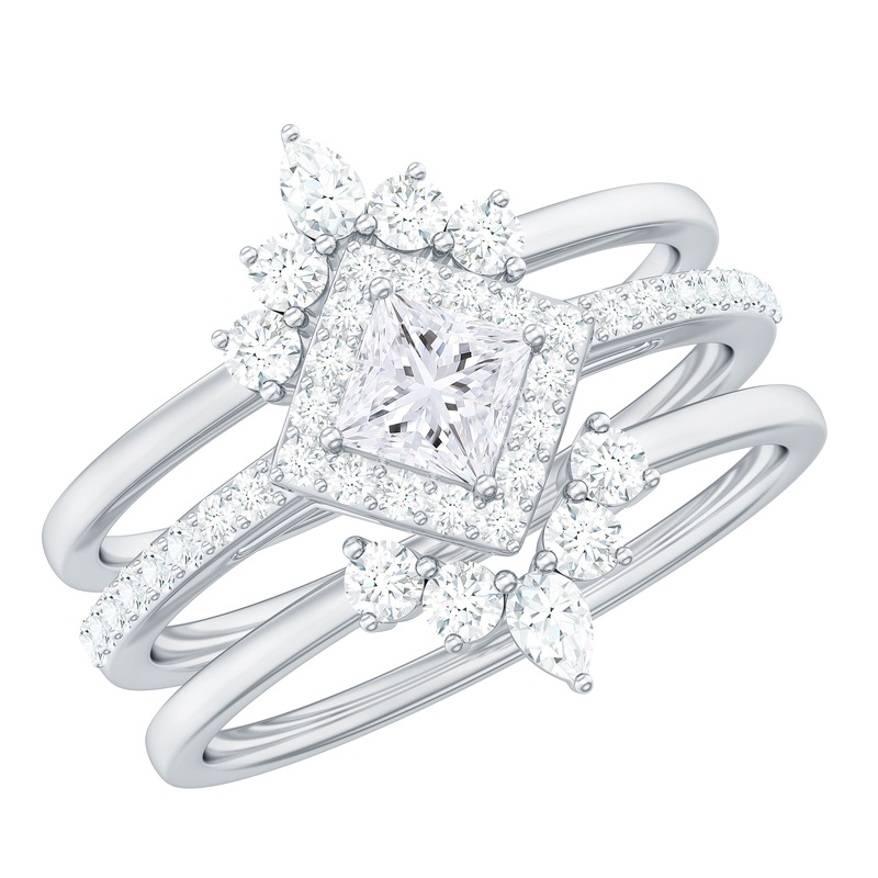 1.25 CT Princess Cut Zircon Trio Wedding Ring Set in Gold
