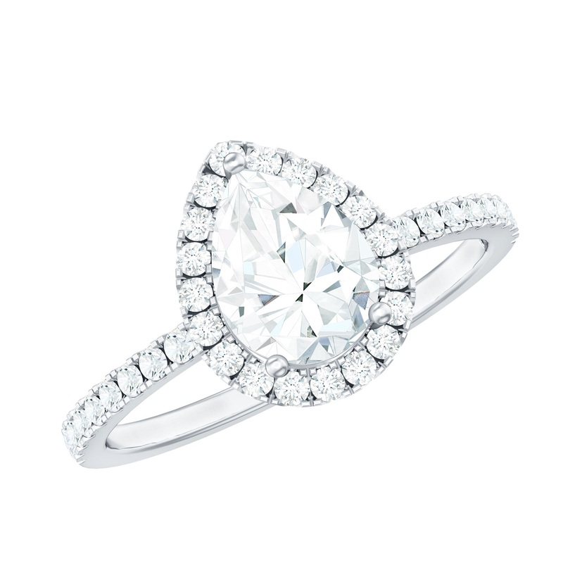 1.25 CT Simple Pear Cut Moissanite Teardrop Ring with Halo