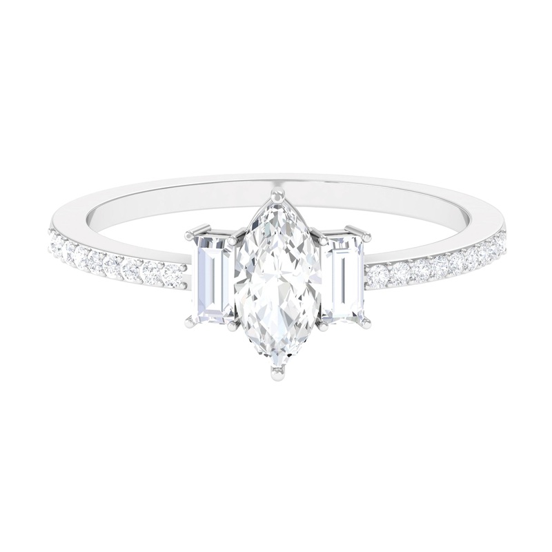 1.25 CT Zircon Three Stone Engagement Ring with Side Stones