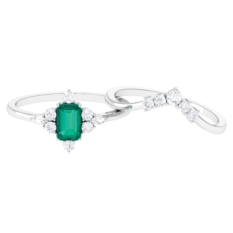 1.5 CT Certified Emerald and Diamond Designer Wedding Ring Set