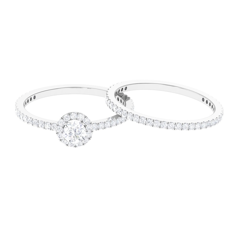 1.50 CT Minimal Moissanite Halo Bridal Ring Set