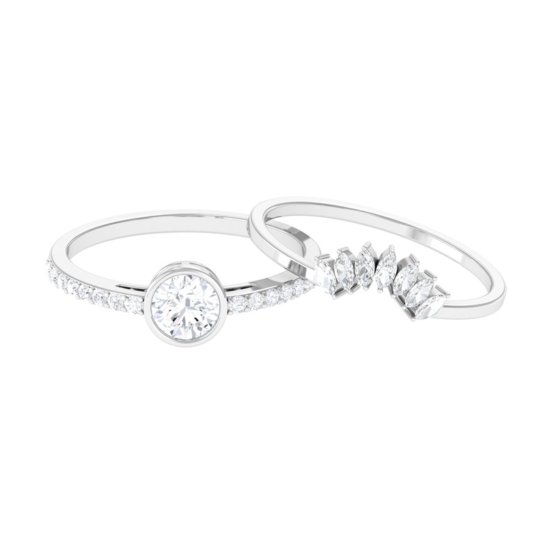 1 CT Bezel Set Cubic Zirconia Solitaire Bridal Ring Set in Gold