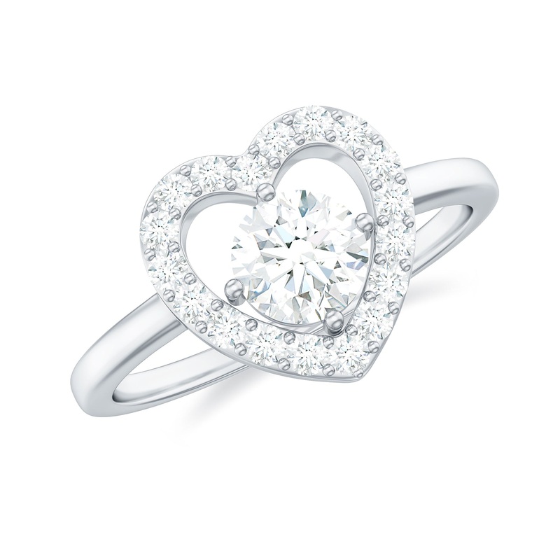 1 CT Round Cut Moissanite Heart Engagement Ring with Halo
