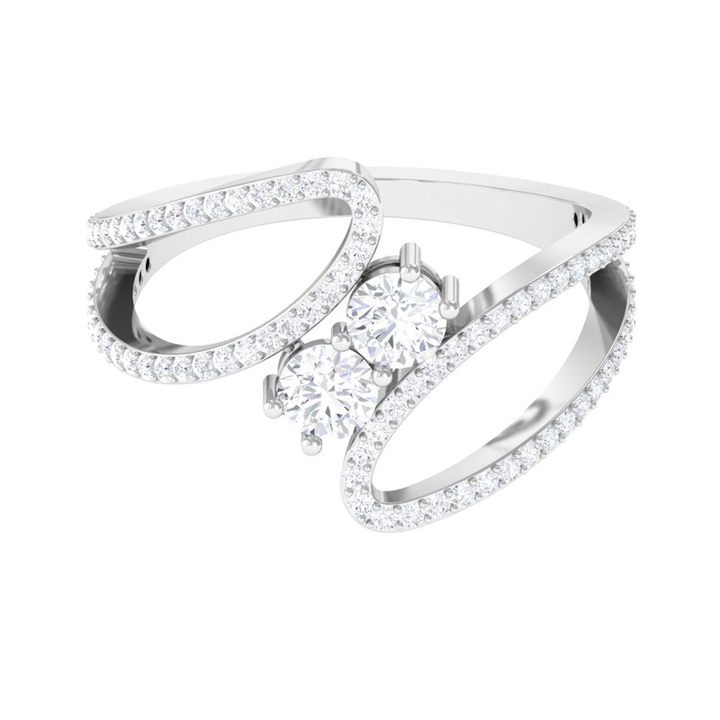 1 CT Two Stone Moissanite Bypass Engagement Ring in Gold