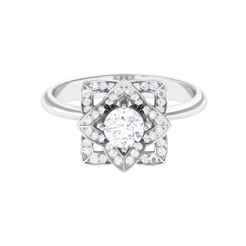 1 CT Zircon Vintage Floral Engagement Ring