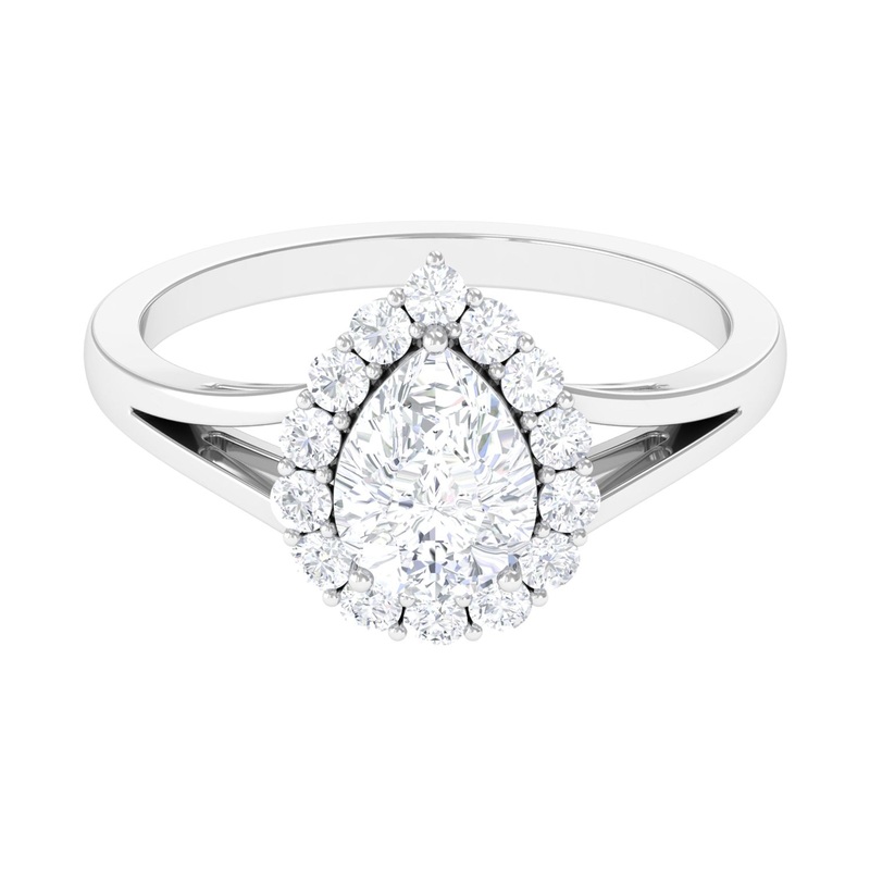 Zircon Teardrop Split Shank Engagement Ring