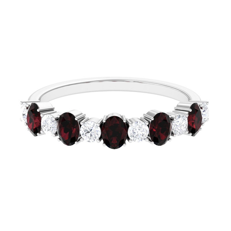 1.25 Carat Oval Garnet Half Eternity Band with Diamond