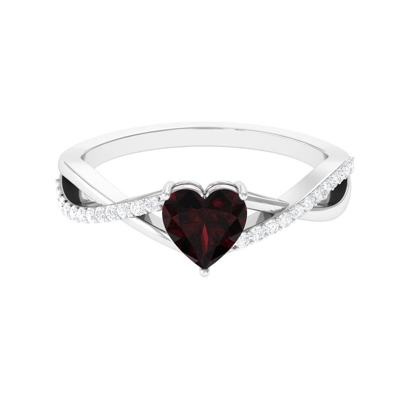1.25 Ct Heart Garnet Crossover Engagement Ring with Diamond
