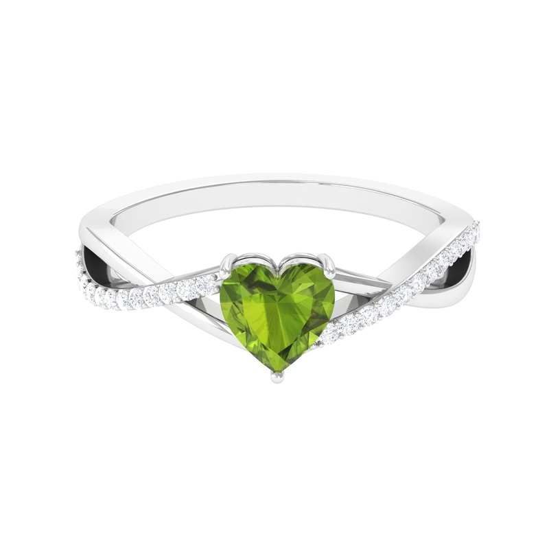 1.25 CT Heart Shape Peridot Solitaire Ring with Diamond Accent
