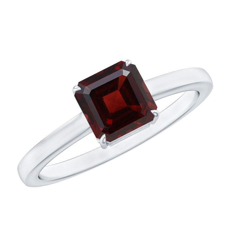 1.5 CT Asscher Cut Garnet Solitaire Ring in Claw Setting