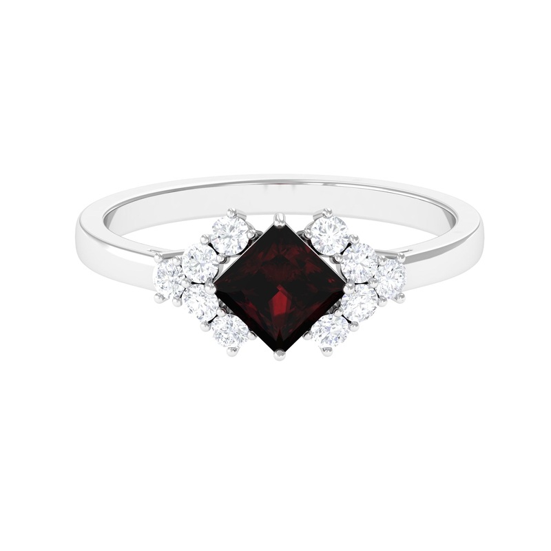 1.50 Ct Designer Garnet and Diamond Engagement Ring