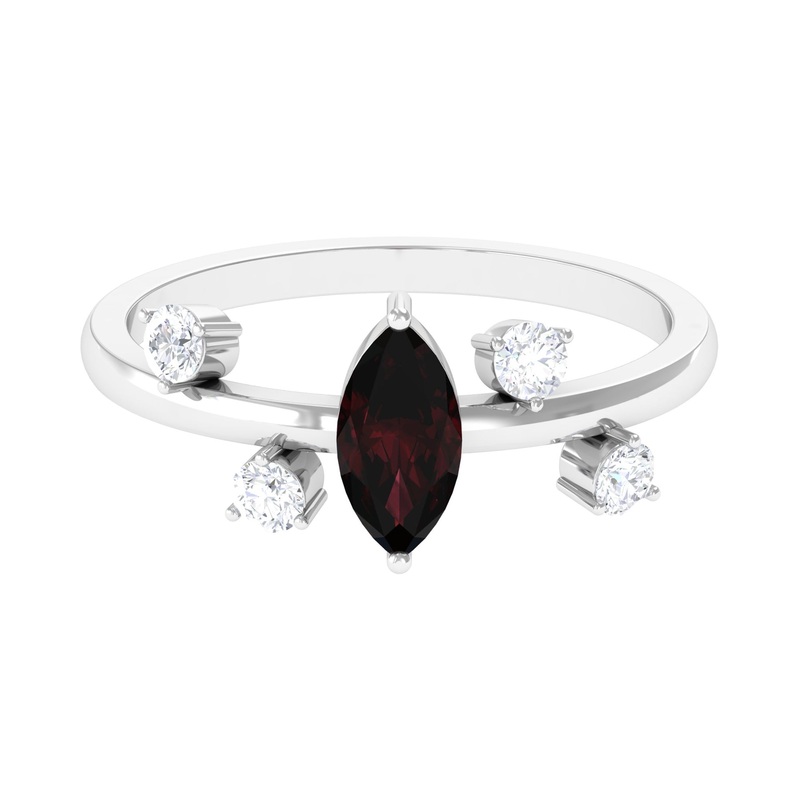 1 Ct Marquise Garnet Engagement Ring with Scatter Diamond